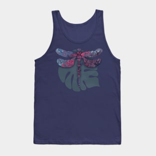 Dragonfly Pink and Blue Abstract and a Monstera Leaf Tank Top